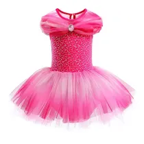 Toddler Girls Puffy Sleeves Flower Gemstones Tutu Princess Dress