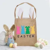 Easter Bunny Ears Canvas Bag Happy Easter Happy Easter Colorful Bunny Square Bottom Handbag