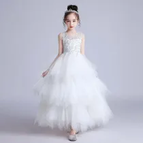 Toddler Girls Sleeveless Embroidery Formal Gowns Puffy Dress