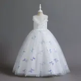 Toddler Girls Sleeveless Sequin Butterfly Embroidery Formal Maxi Puffy Dress