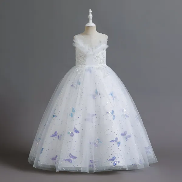 Toddler Girls Sleeveless Sequin Butterfly Embroidery Formal Maxi Puffy Dress