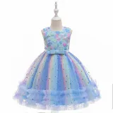 Toddler Girls Sleeveless Heart Embroidery Bowknot Belt Formal Midi Sequin Dress