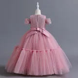 Toddler Girls Off Shulder Sequin Bowknot Belt Formal Maxi Puffy Dress
