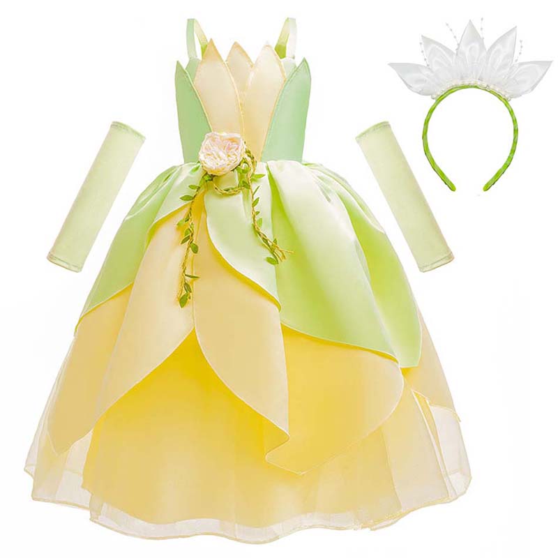 Toddler Girls Sling Flower Belt Princess Costumes Princess Dress with Hairband