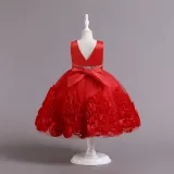 Toddler Girls Sleeveless Glittering Belt Cake Dress Formal Midi Dress