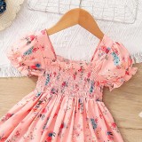 Toddler Girls Short Sleeve Folding Prints Floral A-line Casual Dress
