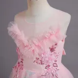 Toddler Girls Sleeveless Sequin Butterfly Embroidery Formal Maxi Puffy Dress