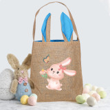 Easter Bunny Ears Canvas Bag Happy Easter Happy Easter Bunny Flower Square Bottom Handbag