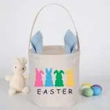 Easter Bunny Ears Canvas Bag Happy Easter Happy Easter Colorful Bunny Round Bottom Handbag