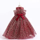 Toddler Girls Sleeveless Sequin Stars Formal Maxi Puffy Dress