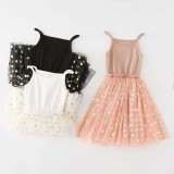 Toddler Girls Sling Knitting Polka Dots Mesh Casual Tutu Dress