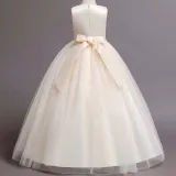 Toddler Girls Sleeveless Butterfly Embroidery Bowknot Belt Formal Gowns Maxi Dress