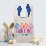 Easter Bunny Ears Canvas Bag Happy Easter Happy Easter Egg Hunting Crew Square Bottom Handbag