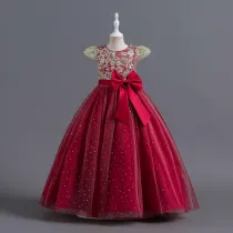 Toddler Girls Sleeveless Embroidery Bowknot Formal Maxi Dress