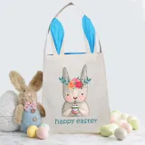 Easter Bunny Ears Canvas Bag Happy Easter Happy Easter Flower Bunny Egg Square Bottom Handbag