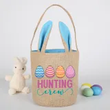 Easter Bunny Ears Canvas Bag Happy Easter Happy Easter Egg Hunting Crew Round Bottom Handbag