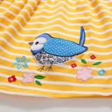 Toddler Girls Flying Sleeve Stripes Bird Embroidery A-line Casual Dress