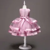 Toddler Girls Sleeveless Flower Embroidery Bowknot Belt Formal Midi Dress