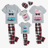 Matching Easter Family Pajamas Happy Easter Bunny With Glasses Gray Pajamas Set