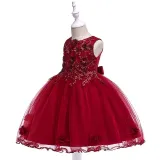 Toddler Girls Sleeveless Flower Embroidery Formal Puffy Midi Dress