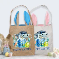 Easter Bunny Ears Canvas Bag Happy Easter Happy Easter Eggs Shark Square Bottom Handbag