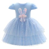 Toddler Girls Short Sleeve Rabbit Bowknot Mesh Sequin Tutu Princess Dress