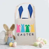 Easter Bunny Ears Canvas Bag Happy Easter Happy Easter Colorful Bunny Square Bottom Handbag