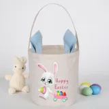 Easter Bunny Ears Canvas Bag Happy Easter Happy Easter Bunny Eggs Round Bottom Handbag