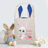 Easter Bunny Ears Canvas Bag Happy Easter Happy Easter Bunny Eggs Square Bottom Handbag