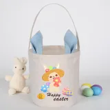 Easter Bunny Ears Canvas Bag Happy Easter Happy Easter Egg Bunny Round Bottom Handbag