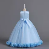 Toddler Girls Sleeveless Glittering Flower Belt Formal Maxi Puffy Dress