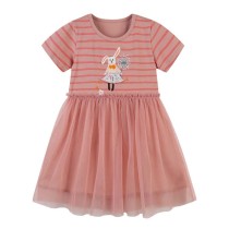 Toddler Girls Short Sleeve Bunny Rabbit Dandelion Mesh Tutu Dress