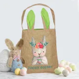 Easter Bunny Ears Canvas Bag Happy Easter Happy Easter Flower Bunny Egg Square Bottom Handbag