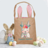 Easter Bunny Ears Canvas Bag Happy Easter Happy Easter Flower Bunny Egg Square Bottom Handbag