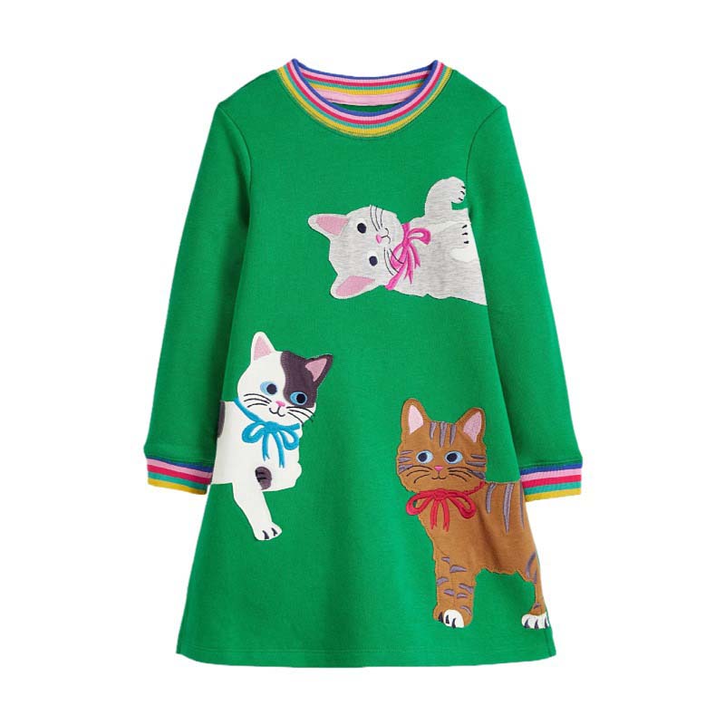 Toddler Girls Long Sleeve Cat Kittens Prints A-line Casual Dress