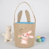 Easter Bunny Ears Canvas Bag Happy Easter Happy Easter Bunny Flower Round Bottom Handbag