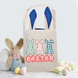 Easter Bunny Ears Canvas Bag Happy Easter Happy Easter Plaids Bunny Square Bottom Handbag