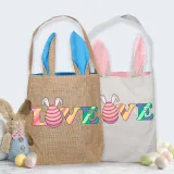 Easter Bunny Ears Canvas Bag Happy Easter Happy Easter Love Egg Square Bottom Handbag