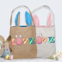 Easter Bunny Ears Canvas Bag Happy Easter Happy Easter Love Egg Square Bottom Handbag