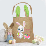 Easter Bunny Ears Canvas Bag Happy Easter Happy Easter Bunny Eggs Square Bottom Handbag