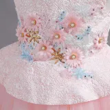 Toddler Girls Sleeveless Daisy Flower Embroidery Formal Maxi Puffy Dress
