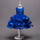 Toddler Girls Sleeveless Flower Embroidery Bowknot Belt Formal Midi Dress