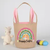 Easter Bunny Ears Canvas Bag Happy Easter Happy Easter Rainbow Rabbit Round Bottom Handbag
