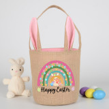 Easter Bunny Ears Canvas Bag Happy Easter Happy Easter Rainbow Rabbit Round Bottom Handbag