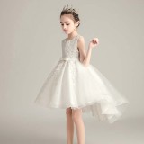 Toddler Girls Sleeveless Embroidery Bowknot Belt Formal Gowns Fishtail Midi Dress