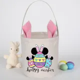 Easter Bunny Ears Canvas Bag Happy Easter Happy Easter Cartoon Mouse Eggs Round Bottom Handbag
