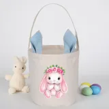 Easter Bunny Ears Canvas Bag Happy Easter Happy Easter Bunny Flower Round Bottom Handbag