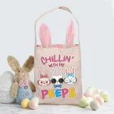 Easter Bunny Ears Canvas Bag Happy Easter Happy Easter Chillin With My Peeps Square Bottom Handbag