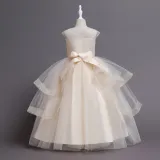 Toddler Girls Sleeveless Mesh Embroidery Formal Maxi Puffy Dress