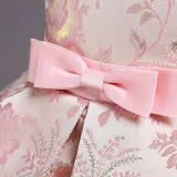 Toddler Girls Sleeveless Flower Embroidery Bowknot Belt Formal Midi Puffy Cake Dress